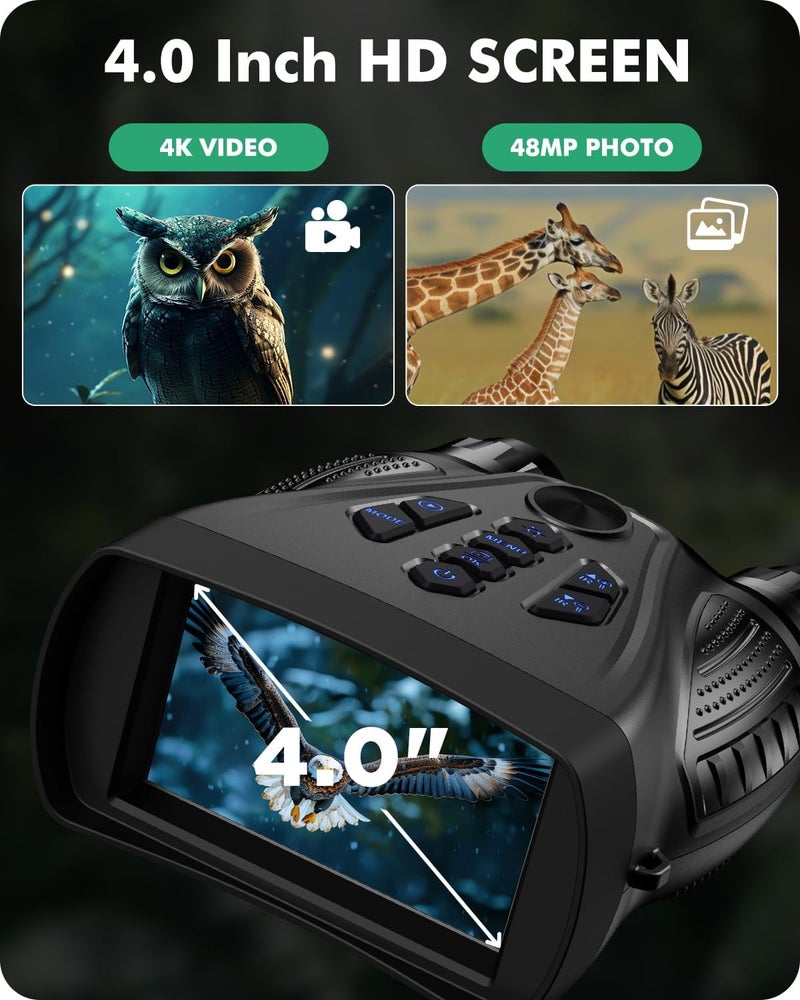 BUSHBINOC Night Vision Goggles, 4K Night Vision Binoculars, 4" HD Screen Binoculars, 10X Digital NightVision for Adults, 4000mAh Battery Gray, 9 Gear Infrared with 32GB TF Card - Image 3